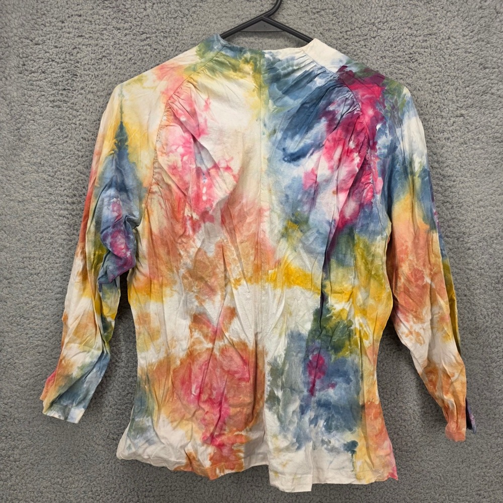 Onrik Tie Dye‎ Linen Blouse Top XL Multicolor 3/4 Sleeve Zip Closure Designer